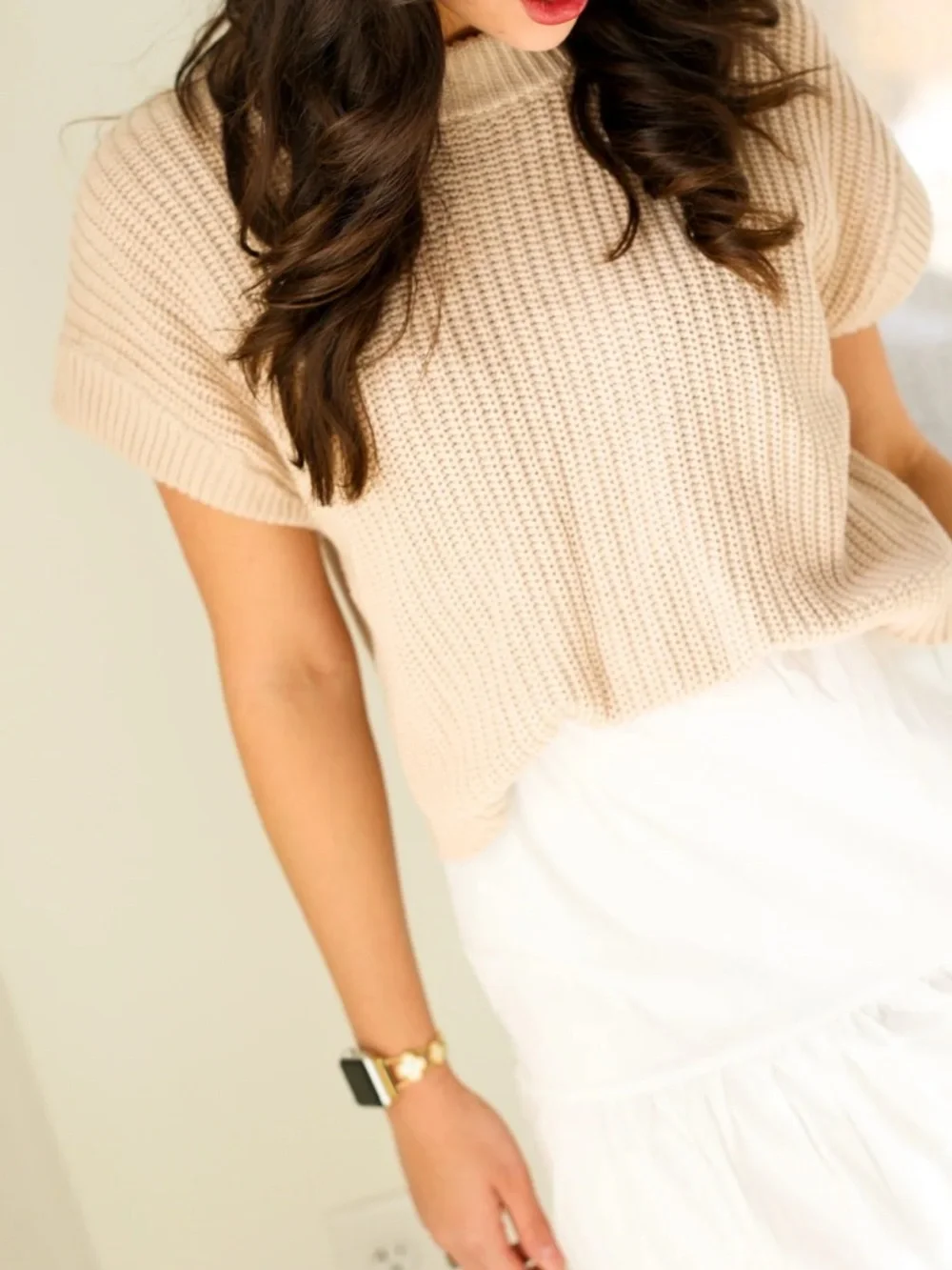 Elan White Sweater and Poplin Tiered Maxi Dress - Picture 3 of 5
